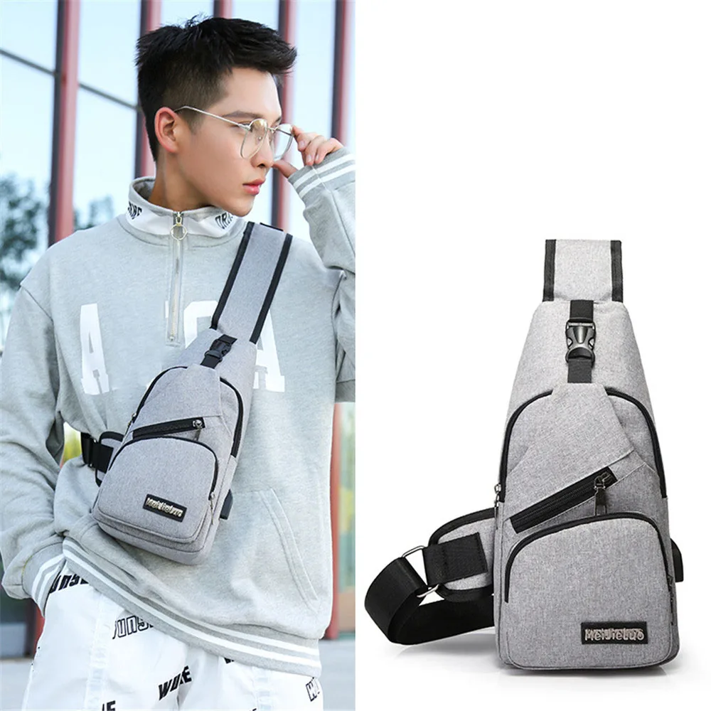 1pc USB Charging Men Chest Pack Casual Crossbody Wallet Antitheft Waists Travel Walking Shopping Purse Portable Money Pouch|Поясные