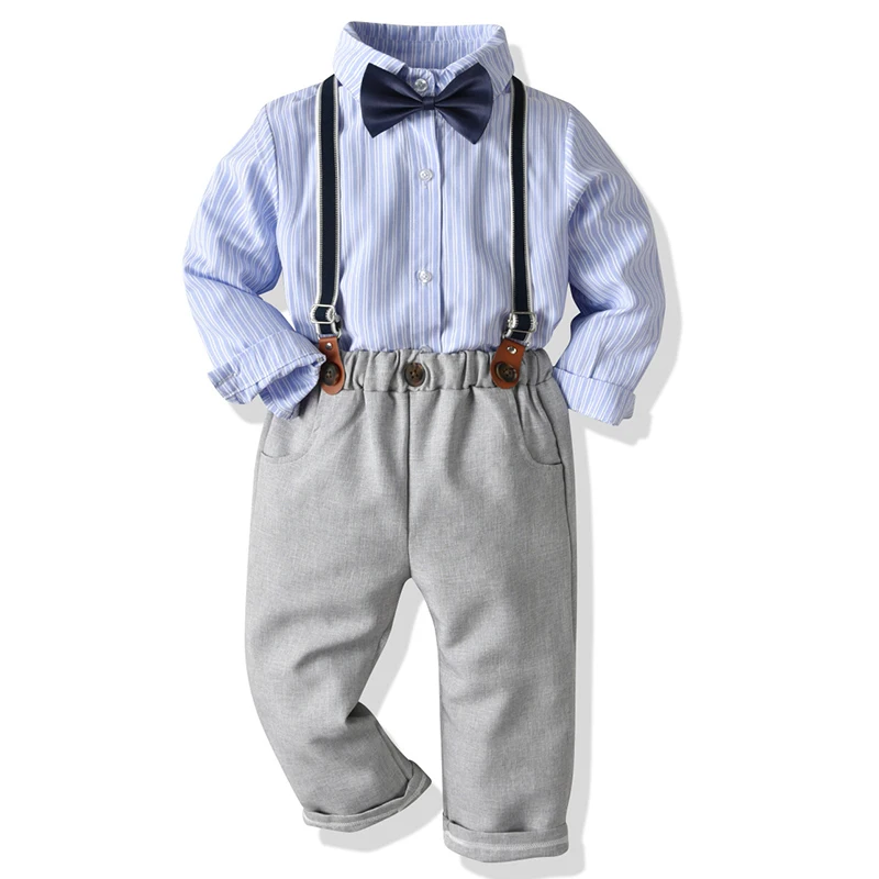 Детский весенне осенний комплект джентльмена для мальчиков рубашка с длинными