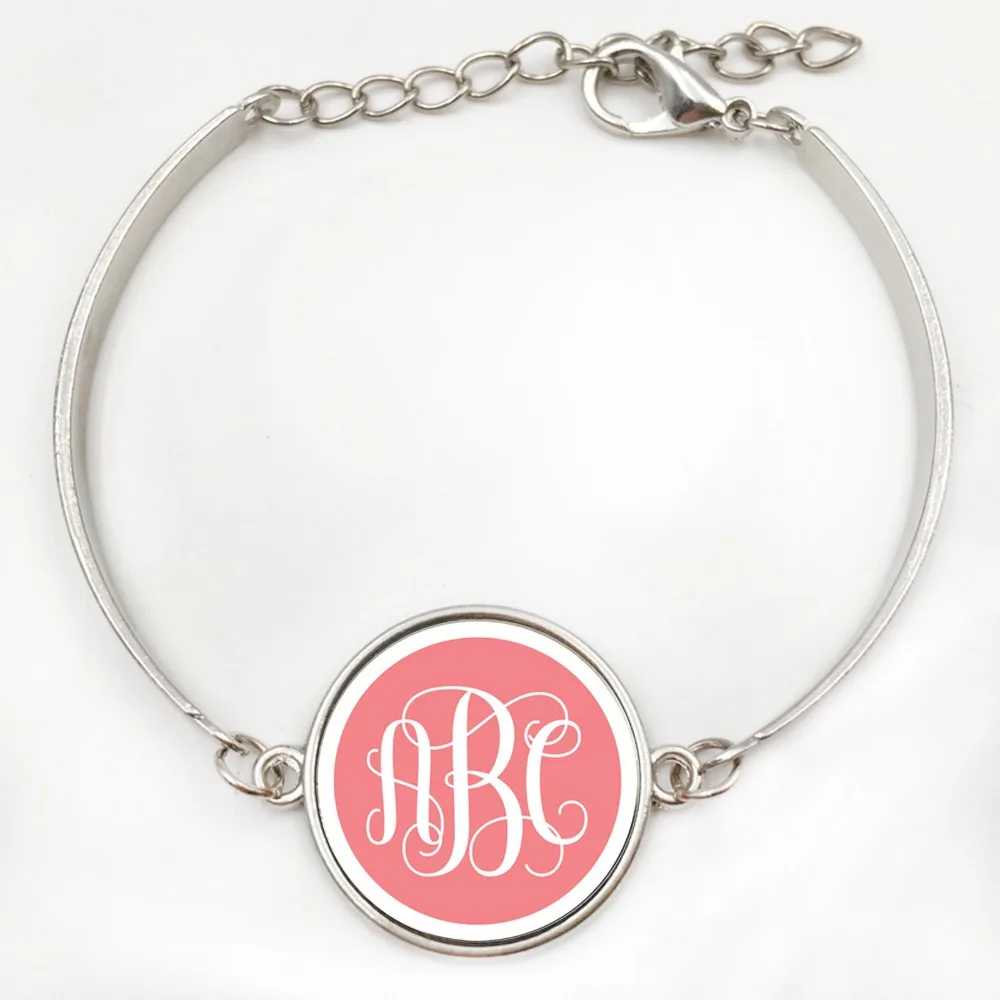 Персонализированные инициалы фиолетовый шеврон браслет Серебряный для женщин