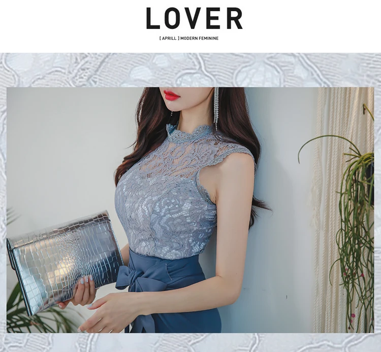 Новые модные женские туфли Vestidos OL Chic без рукавов кружевной топ и юбка карандаш комплект из двух предметов элегантная офисная одежда юб
