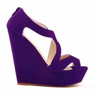 Purple Heel Женские туфли на танкетке большие размеры 35-42 европейский стиль вечерняя обувь женские туфли на платформе с вырезками на молнии - Цвет: Purple Heel