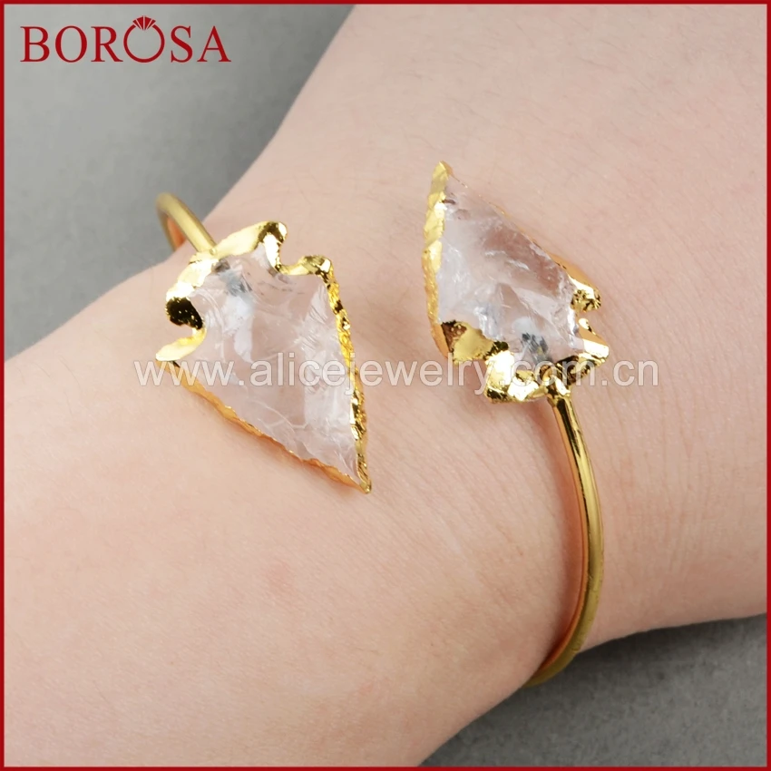 Браслет модный BOROSA из грубого натурального белого кварца с кристаллами друзи, золотого цвета, для дам, 5 шт. G0528