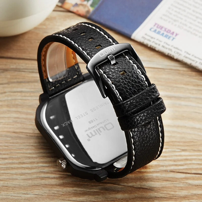 Oulm черные классические спортивные часы с двумя часовыми поясами Мужские