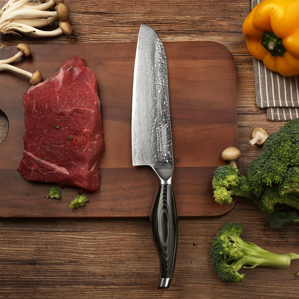 SUNNECKO Премиум 7 дюймов/5 дюймов нож Santoku Дамасская сталь острое лезвие кухонные