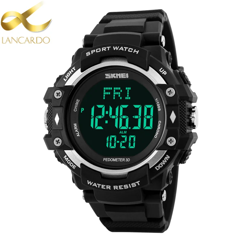 

Men Sport Step Count/Heart/Calorie Fitness Digital Wristwatches Lancardo LED Back Light 50M Swim Watch Clock Multifunction Watch