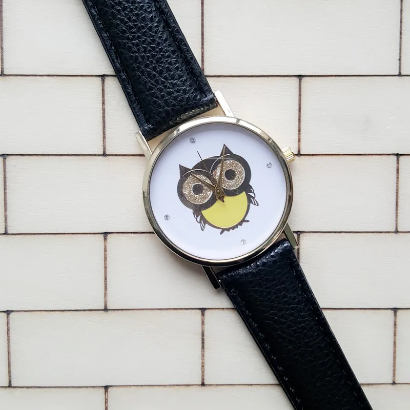 2016 New Fashion Yellow Belly Owl Leather Band Watches Women Dress Watch Casual Students Gift Quartz Watcheswith Diamond | Наручные часы