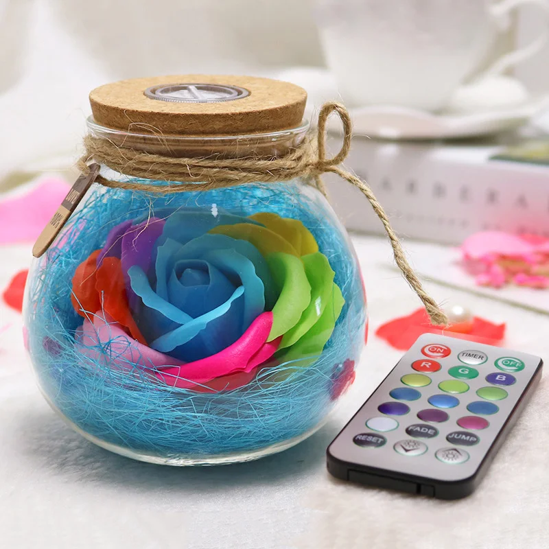 Светодиодная RGB Роза Лампа цветок бутылка светильник с дистанционным