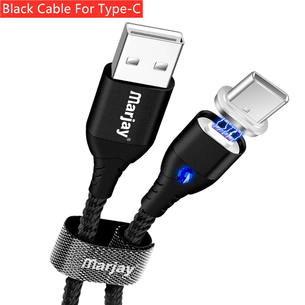 Marjay Магнитный usb-кабель для iphone X Xs Max 3A быстрой зарядки Тип C Магнит Micro USB кабель для samsung S8 S9 Xiaomi huawei - Цвет: Black For Type-C