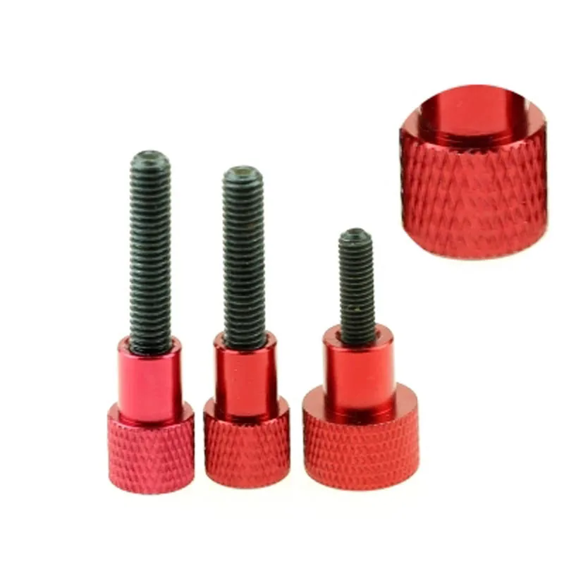 

2pcs M3 Red luminum alloy handle with hard hand screw High-end knurled hands bolt Step handles screws