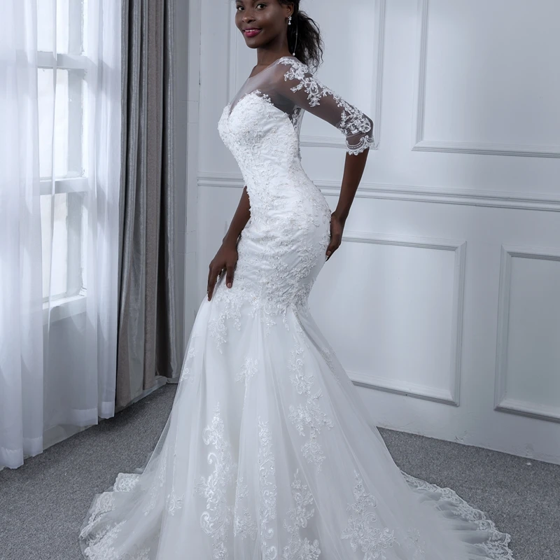 Miaoduo Vestido de Noiva манга Longa Русалка жемчужные кружевные свадебные платья Сексуальное