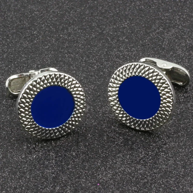 Запонки круглые металлические с синей эмалью для мужчин и женщин|metal cufflinks|cufflinks for