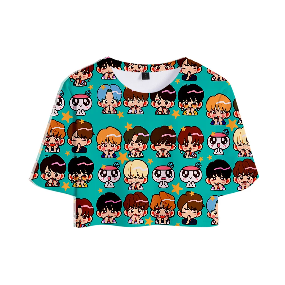 Семнадцать 3D Печатный женский кроп топы Kpop модные летние футболки с короткими