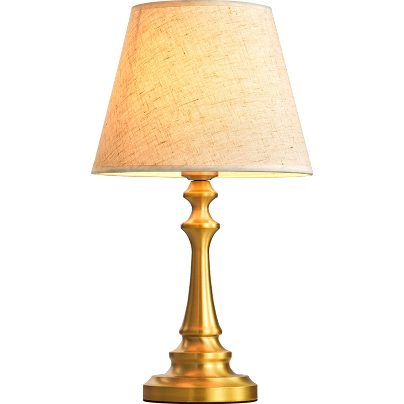 

American Table Lamp Simplicity Household Lighting Study Lamp Living Room Decoration E27 Copper Lamp Body Cloth Art Lampshade