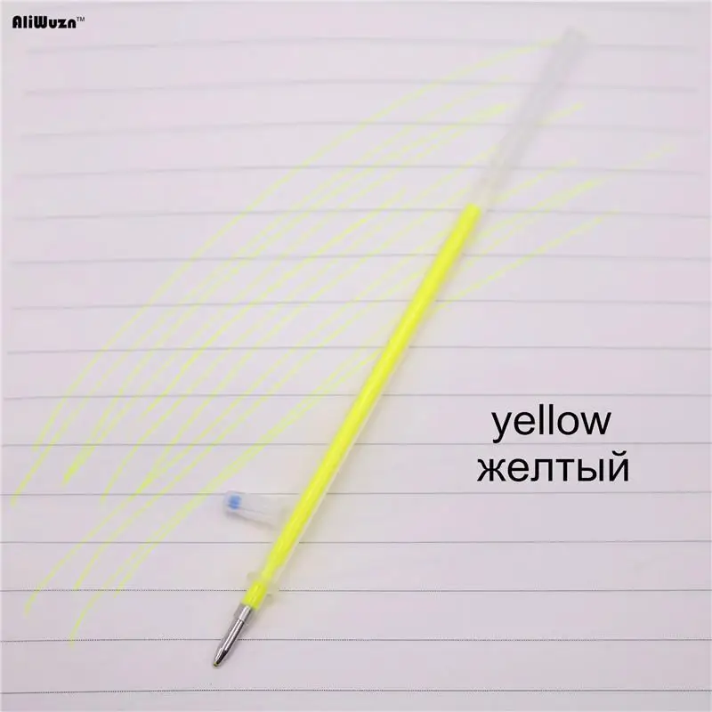 20 шт, цветные гелевые ручки, флуоресцентные, сменные, 1,0 мм, наконечники для ручек, Длина 129 мм, в форме пули, гладко пишут, студенческие канцелярские товары, магазин - Цвет: yellow 20 pcs
