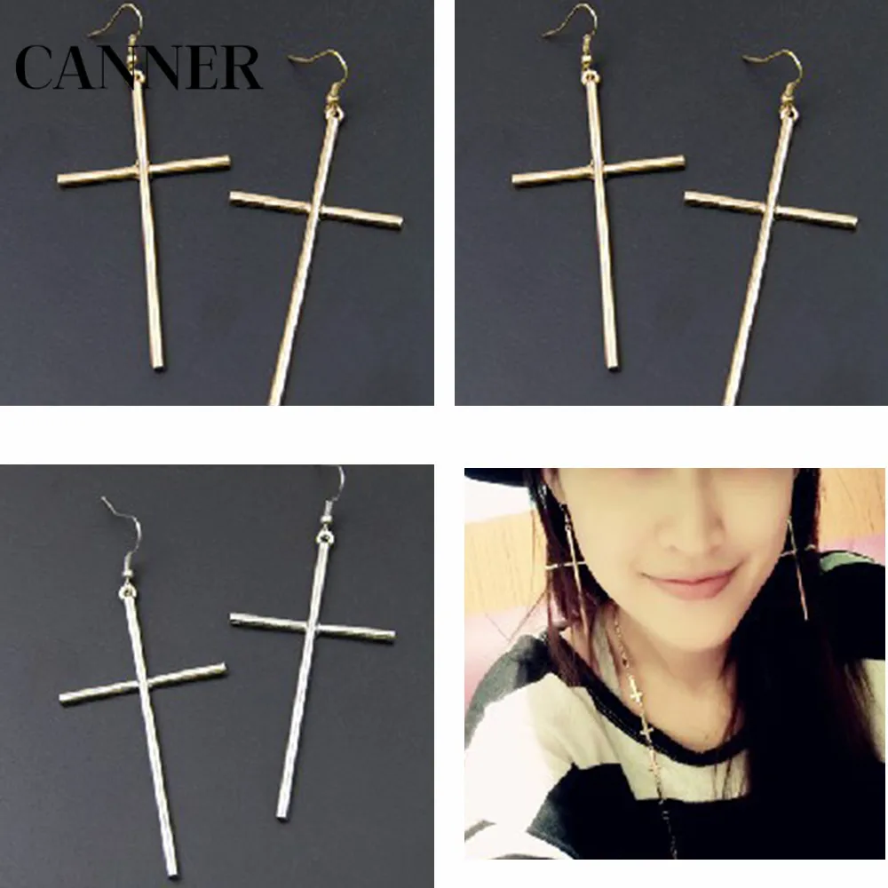 Женские Висячие серьги Canner длинные висячие серебристого цвета с большим крестом