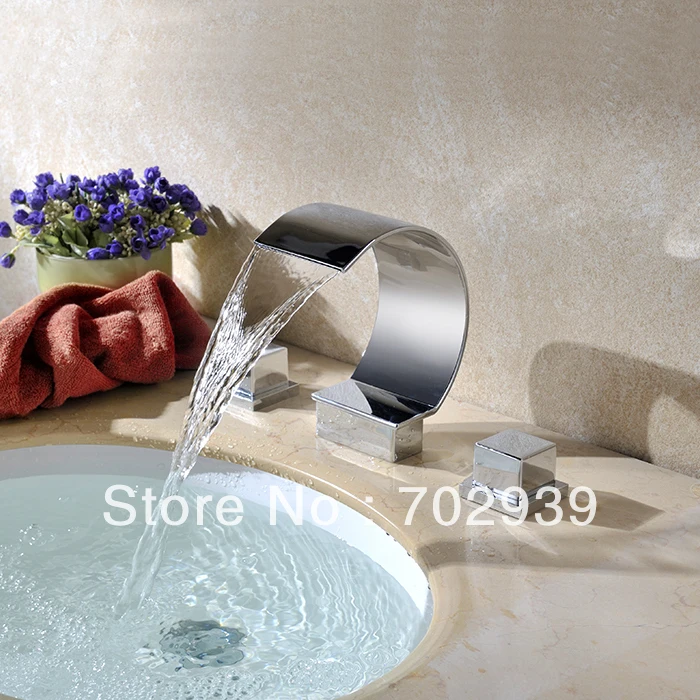 

Free shipping 3 PIECE BATHROOM MIXER FAUCET Waterfall widespread lavtory sink faucet modern design