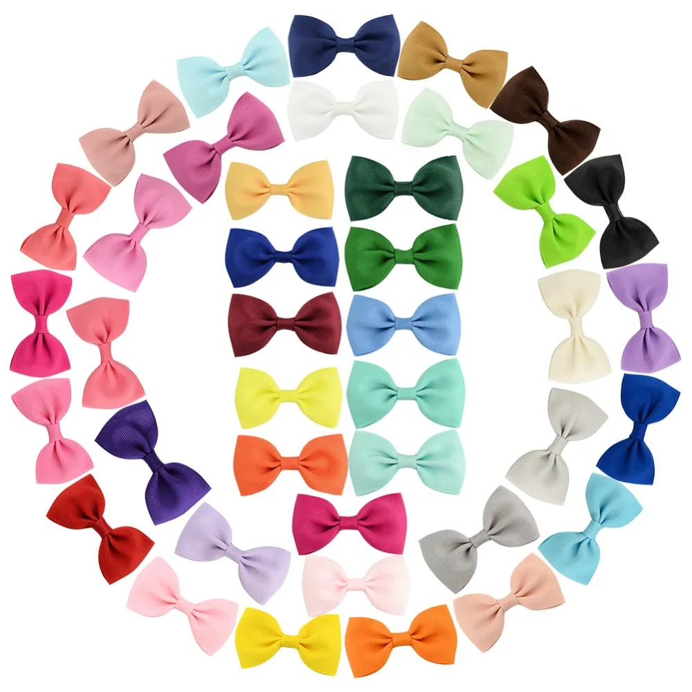 

40colors 20/40pcs Colorful Kids Small Bowknot Hairgrips Mini Sweet Solid Ribbow Bow Safety Children Clips Hair Accessories 643