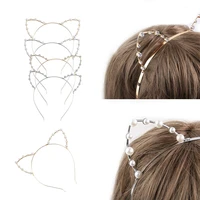 alloy rhinestones cute cat ear headband fashion women girls hair band accessoriess silvergolden pearls cat ear headband party