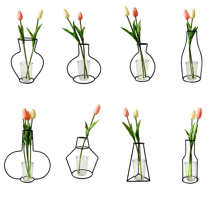 Home Party Decor Creative Vase Abstract Black Lines Minimalist Abstract Iron Vase Dried Flower Vase Racks Flower Ornaments