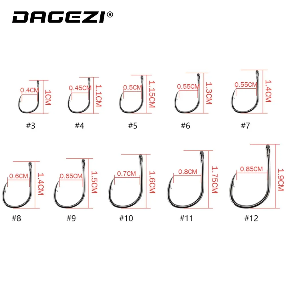 DAGEZI Высокоуглеродистая сталь рыболовный крючок 100 шт./лот#3/#4/#5/#6/#7/#8/#9/#10/#11/#12 колючие крючки для карп рыболовные принадлежности