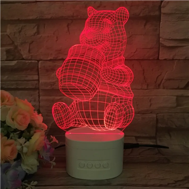 Usb светодиодный 3d-ночник Мультфильм Принцесса Королева Эльза Белоснежка Русалочка Микки фигурка медведя автономный bluetooth-динамик 3d лампа