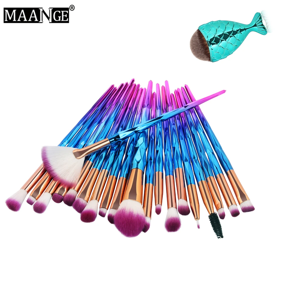 21pcsE MAANGE 20/21 шт. кисти для макияжа Diamond Pro Русалка кисть Тени пудра основа для подводки для глаз Красота Make Up Инструменты - Handle Color: 21pcsE