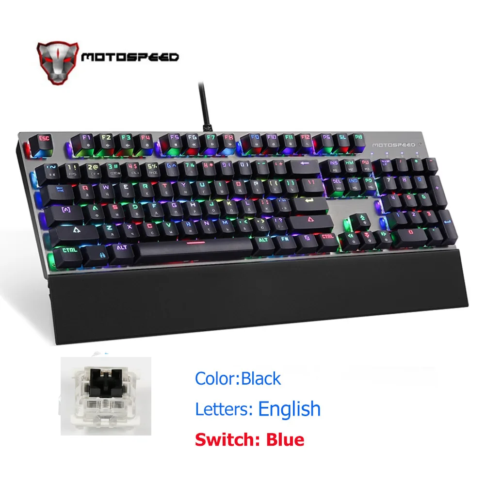 Оригинальная механическая клавиатура Motospeed CK108 USB Проводная игровая клавиатура синий/черный переключатель с RGB подсветкой для настольного ноутбука - Цвет: CK108 with EN Black