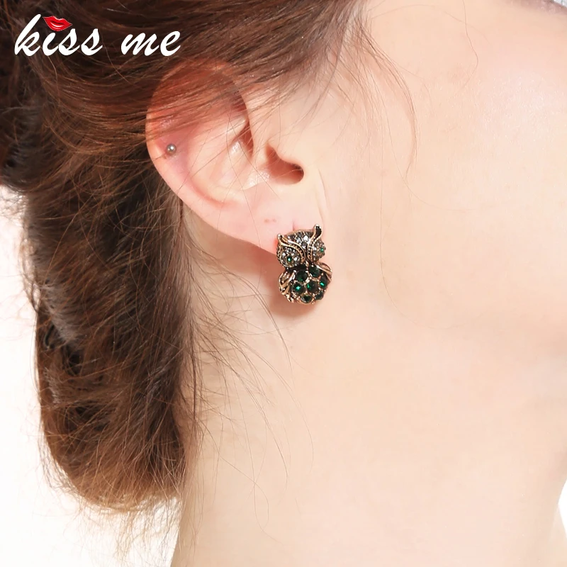 Женские серьги гвоздики в виде совы KISS ME винтажное ювелирное изделие золотого