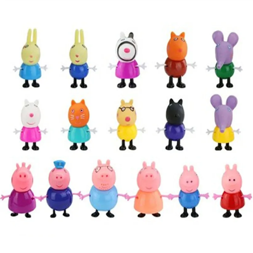 16 pcs Модные стильные игрушки Свинка Пеппа, кукла, автомобиль, семья, различные роли, развивающие игрушки для детей, фигурка, модель, подарки для детей - Цвет: 16 pcs