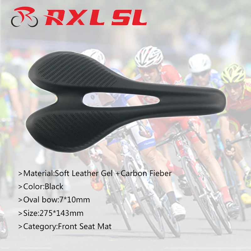 

No Logo Road Bicycle Saddle Soft leather Gel + Carbon Fiber Mountain Bike Seat 275*143mm Front Seat Mat Mtb Leather Saddles