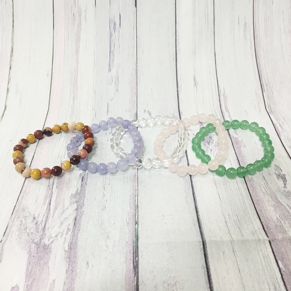 MG0426 2019 New Bracelet 8 mm Natural Stone Set Trendy Rose Clear Quarz Crystals Jewelry Mookaite J-asper | Украшения и