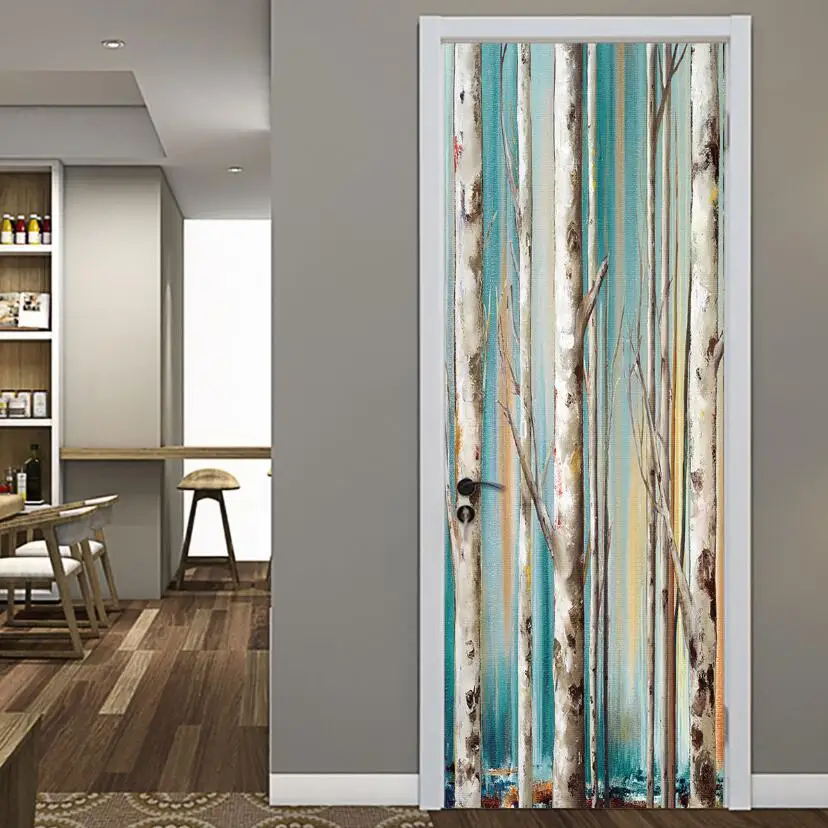 Креативные 3d наклейки на дверь из березового леса домашний декор водостойкая