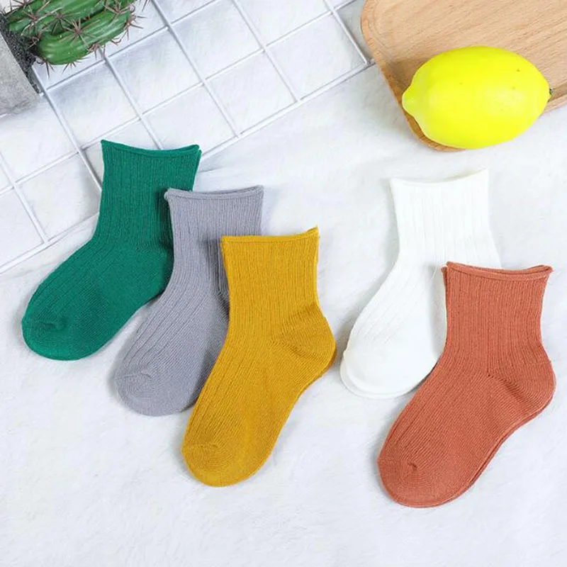 5 пара/лот для маленьких девочек носки осень новый хлопок Карамельный цвет