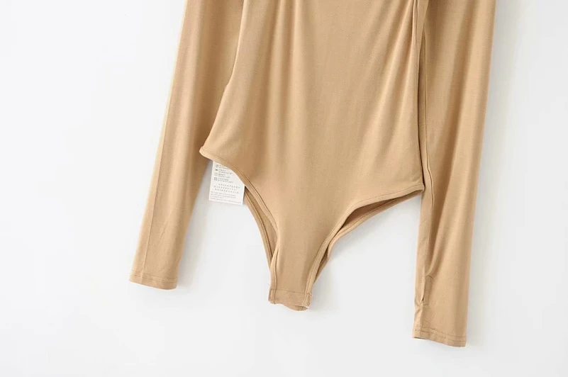 Front Hollow Out Women Long Sleeve Skinny Solid Bodysuits Women American Street Wear Solid Long Sleeve Solid Bodysuits