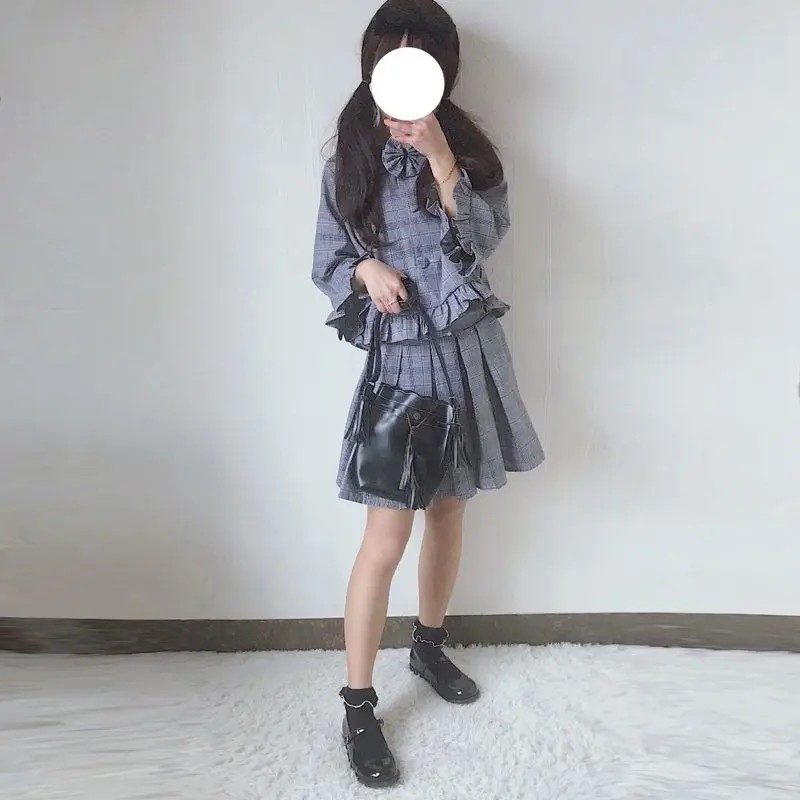 Женский комплект из 2 предметов Mori Girl клетчатый плащ в стиле Питера Пэна с