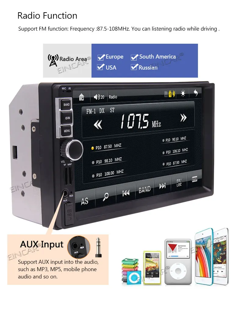AM In Dash 2DIN 7 дюймов емкостный сенсорный экран MP5 MP3 автомобильный радиоприемник