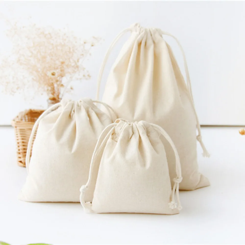 10x12/14x16/19x24/25x32cm white Drawstring Pouches Gift Blank Bags For DIY Cotton Hemp Bags Jewelry Display Packaging Storage