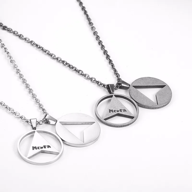 RIR Stainless Steel Retro Two Round Frame Hollow Triangle Pendant Necklace Trend Wild Men's Jewellery Necklaces | Украшения и
