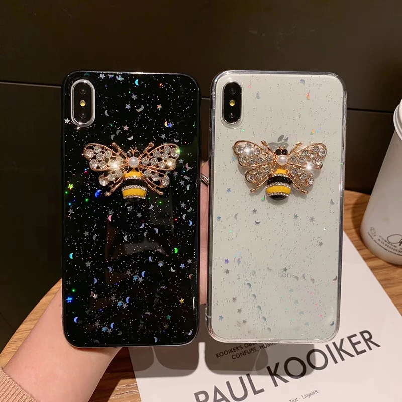 Роскошный мягкий чехол с жемчужными пчелами для iphone 6 S 7 8 plus X XS XR MAX Samsung Galaxy S8 S9 Note 9