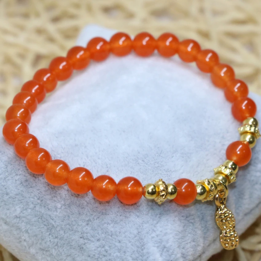 Женский браслет высшего качества 6 мм из натурального оранжевого камня халцедон