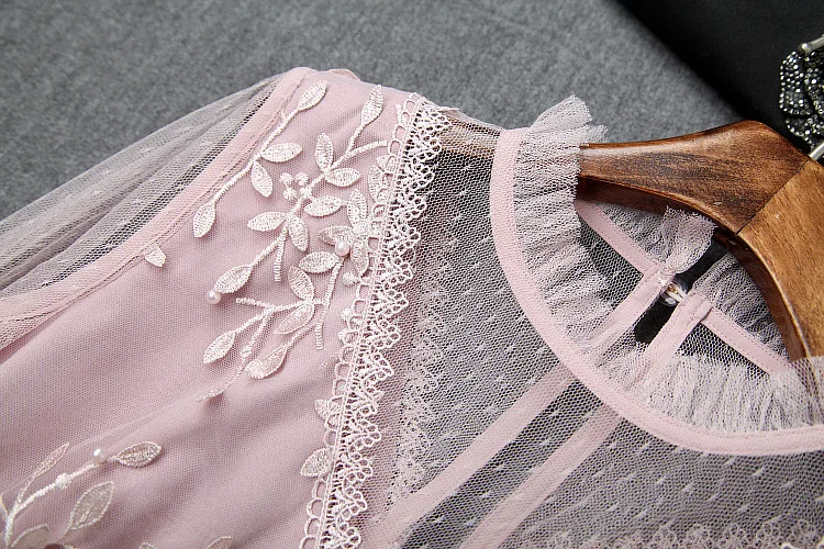 Высокое качество, новинка, осенняя мода, длинное вечернее платье Vestidos, женское плиссированное платье с воротником, тюль-кружевная вышивка, Длинное Платье Макси
