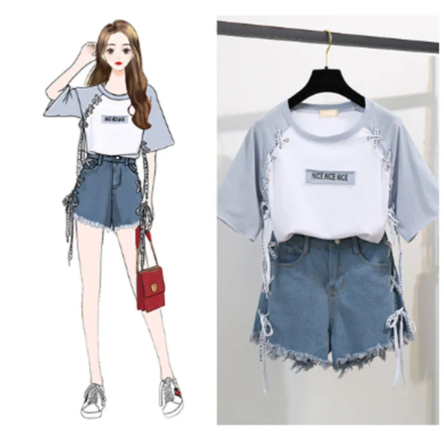 Женский модный комплект из 2 предметов: футболка с буквенным принтом + короткие