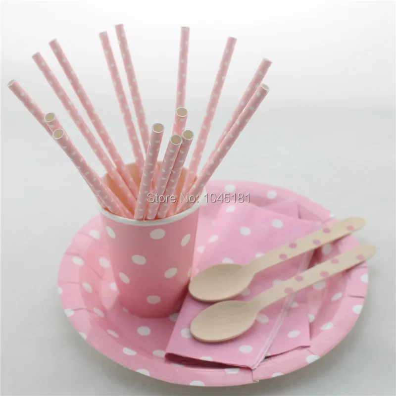 Розовая посуда для вечерние одноразовые бумажные стаканчики деревянная ложки