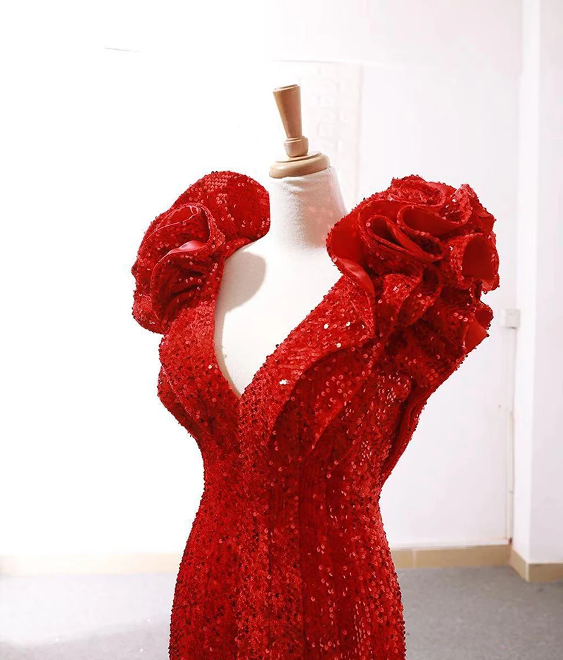 Женское вечернее платье с юбкой годе V образным вырезом и рукавами