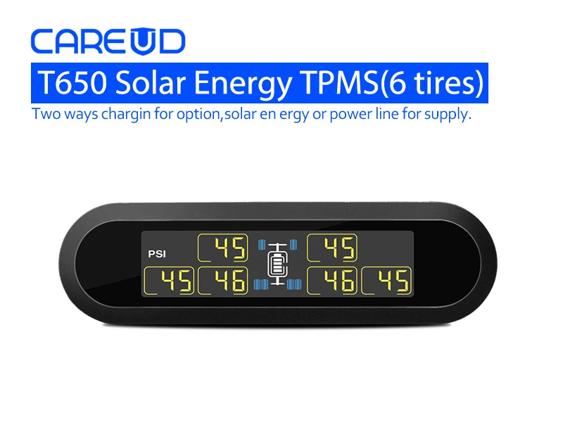 CAREUD T650 Солнечный автобус RV грузовик TPMS беспроводная система контроля давления в шинах с 6 внешними внутренними датчиками, Макс 116 PSI