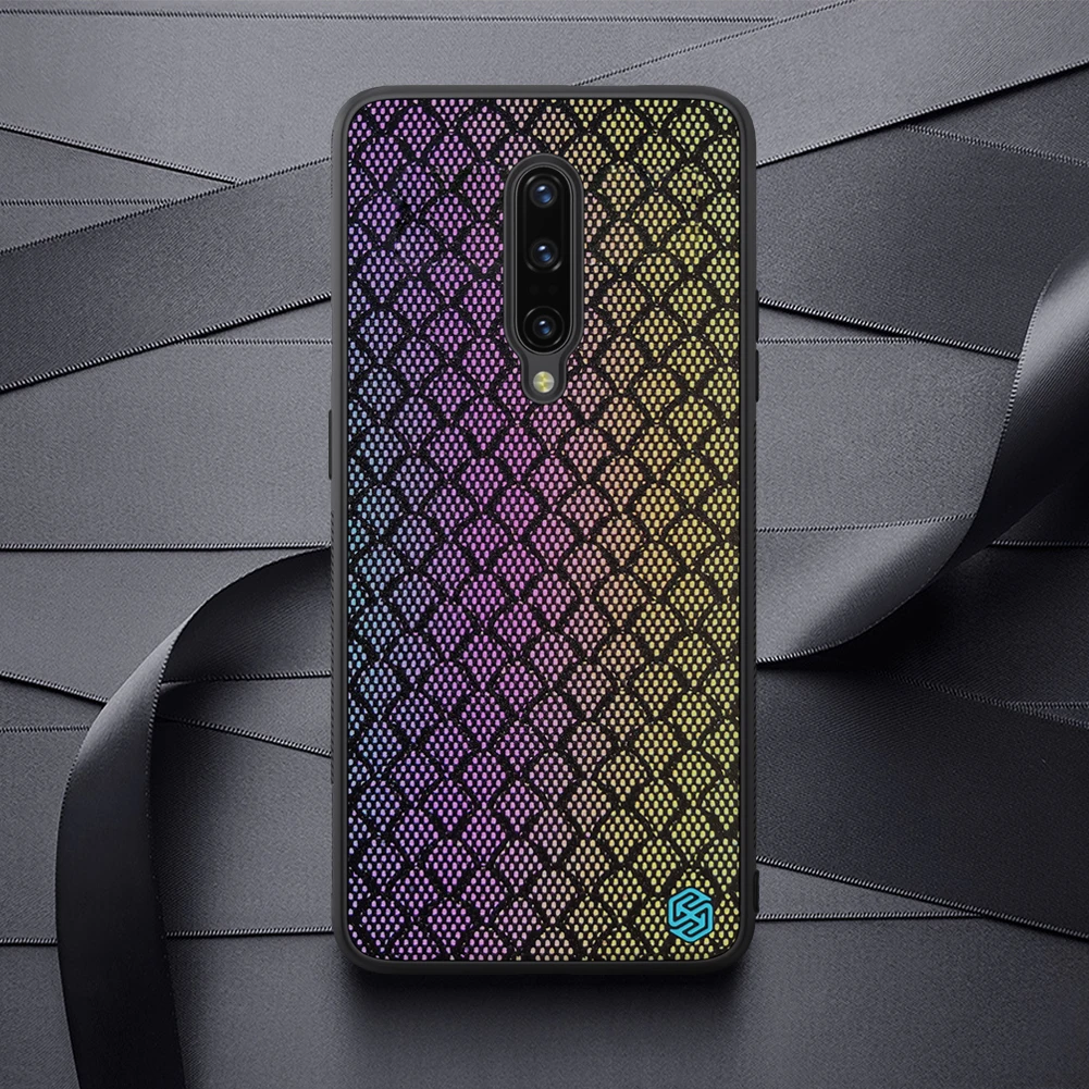 Чехол NILLKIN для OnePlus 7 Pro тканая полиэфирная сетка оболочка цветная блестящая голографическая градиентная Светоотражающая крышка