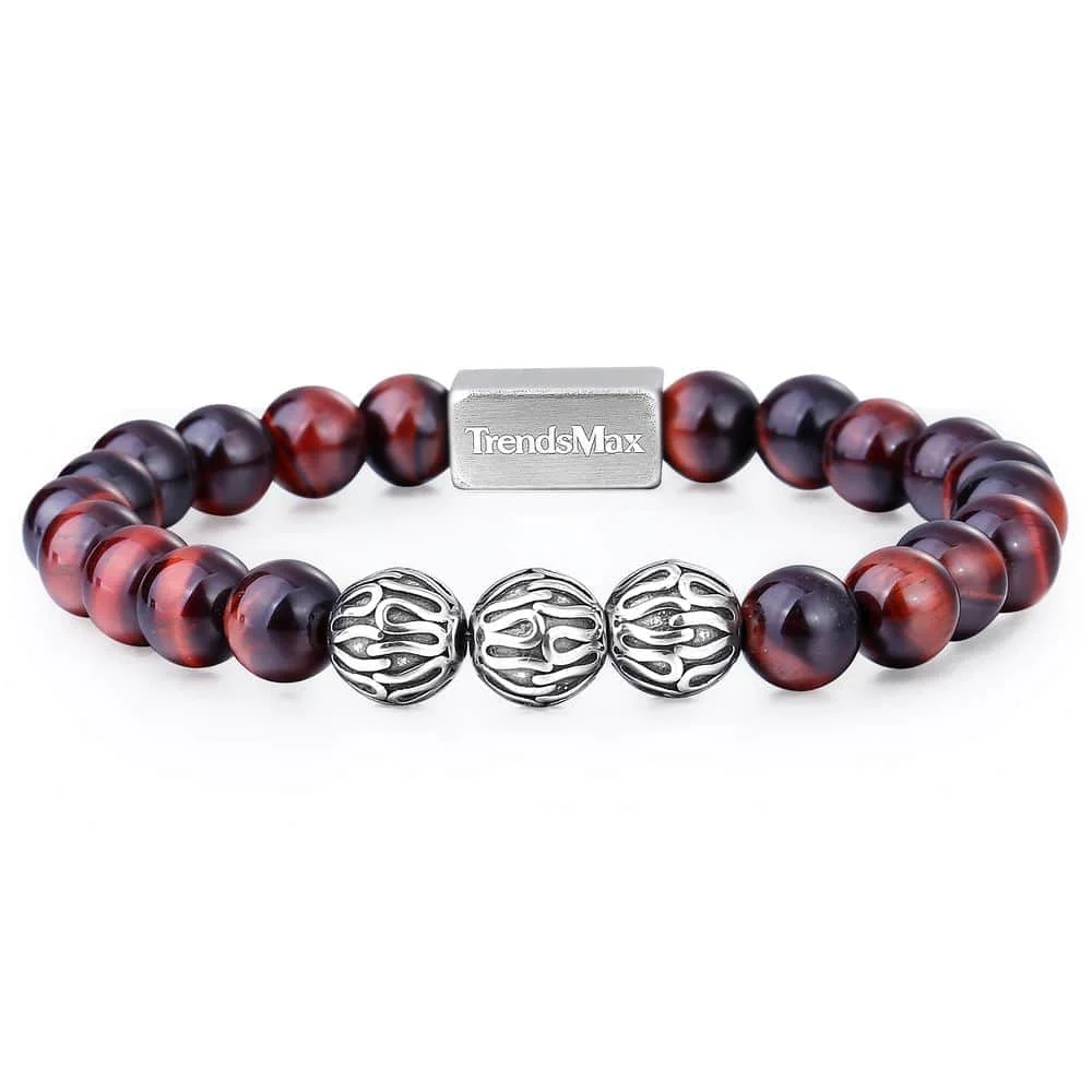 02 Red Tiger Eye Trendsmax 8 мм тигровый глаз браслет из бисера для женщин и мужчин Натуральный Камень Стрейч нержавеющая сталь высокого класса Йога ювелирные изделия подарок TBB006 - Цвет камня: 02 Red Tiger Eye