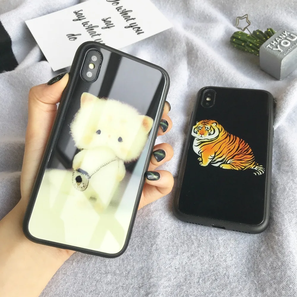 Easterm 7 3D Прекрасный Тигр Cat печати закаленное Стекло чехол для iPhone X XS Max XR 6 P 8 плюс