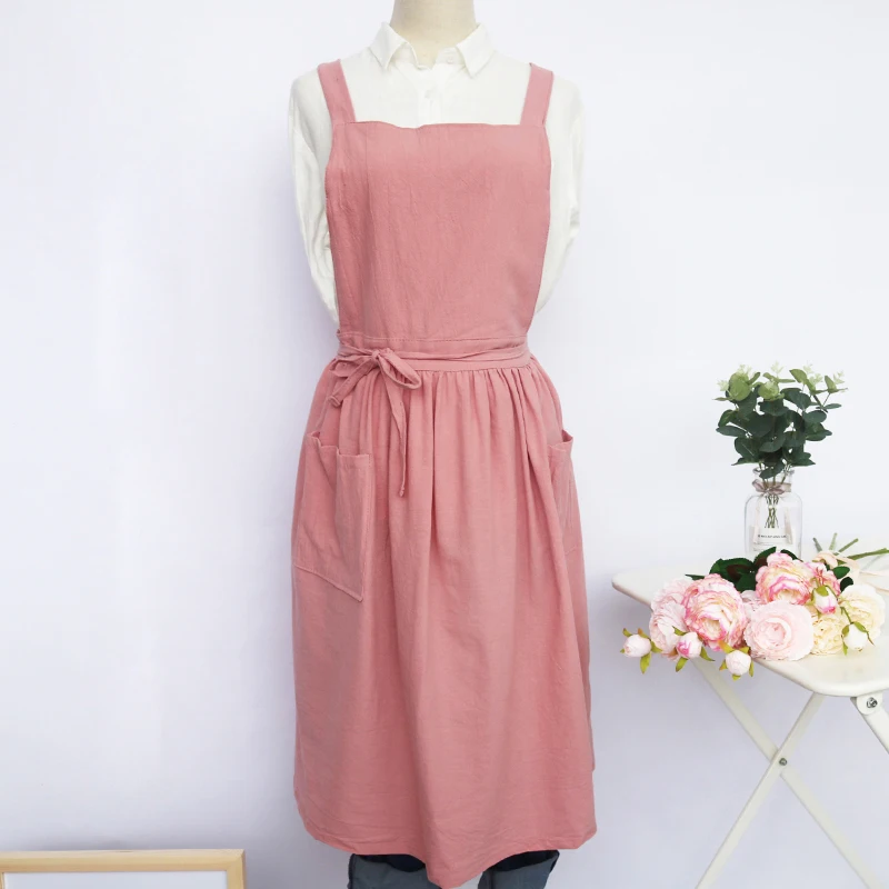 

Korean Fashion cute Cotton and linen apron women waist apron kitchen cooking apron Antifouling Baking Mats with pockets
