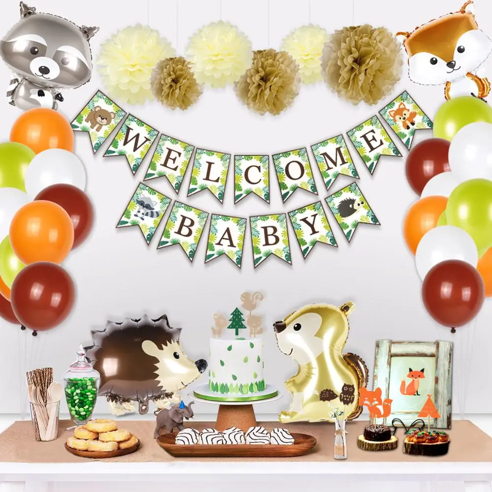 QIFU Jungle Party Backdrop Set Safari сувениры с днем рождения украшения для детей Динозавр